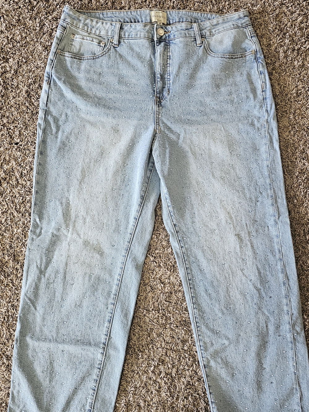 Eloquii Naomi Light Blue Straight Leg Jeans with Sparkle Detail